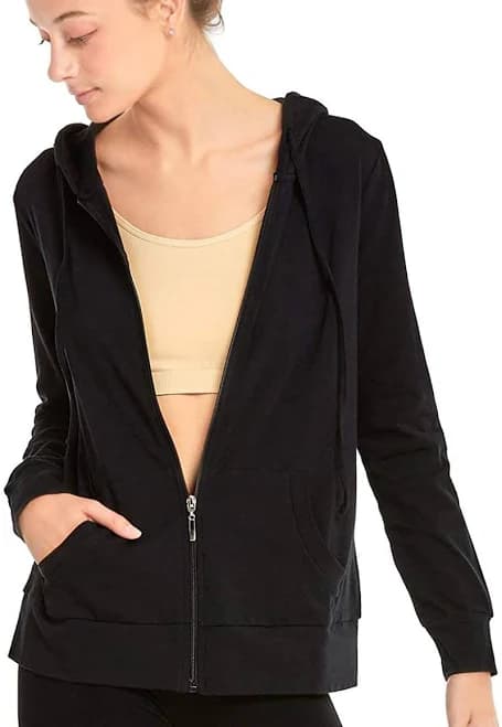 Sofra Women's Thin Cotton Zip Up Hoodie Jacket Black / Small
