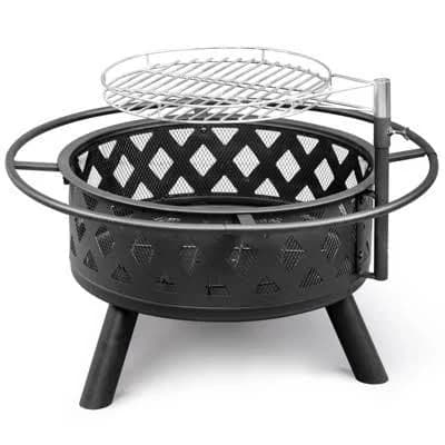 Karl Home 30 in. Black Metal Patio Round Fire Pit with Grill