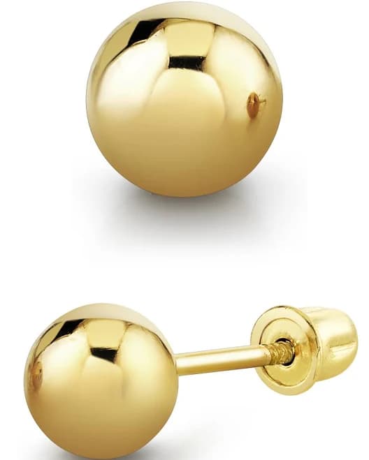 14K Solid Gold Round Ball Stud Earrings