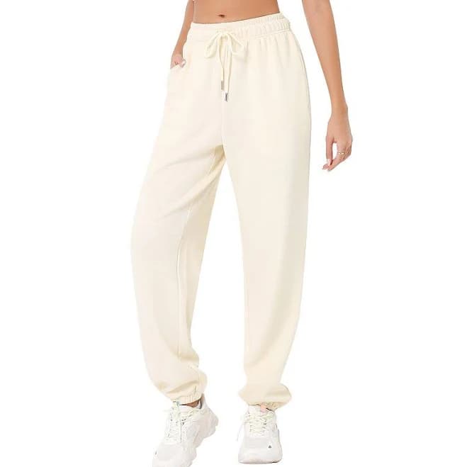 Women's Wide-Leg Joggers with Cuffed Ankle, Size: Small, Beige