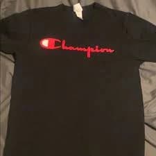 Black Champion shirt with red letters. Cotton 100%