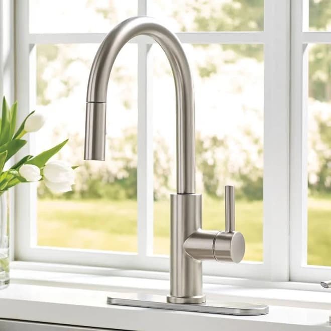 allen + roth Harlow Spot Free Stainless Steel Single Handle Deck-Mount Handle Commercial/Residential Pull-Down