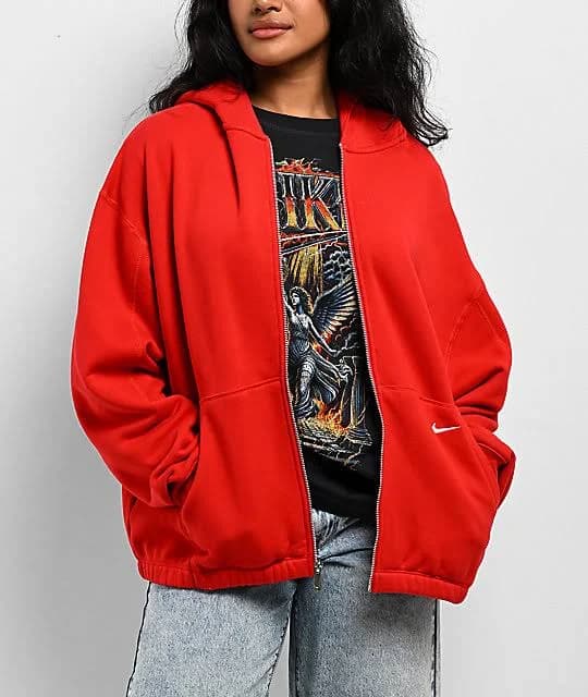 Nike Sportswear Street Red Oversized Zip Hoodie