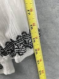 Knox Rose L Embroidered Peasant Blouse White w/Black Long Sleeve Boho Rayon | eBay