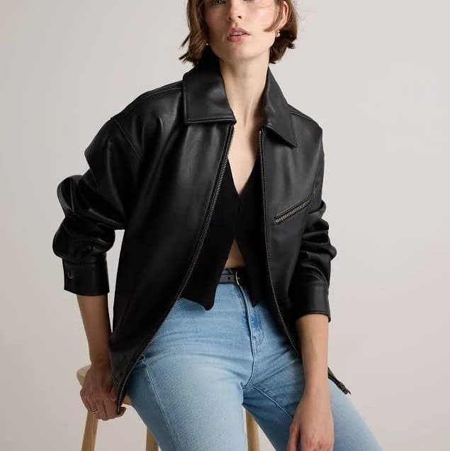Quince Women's Oversized Leather Bomber Jacket