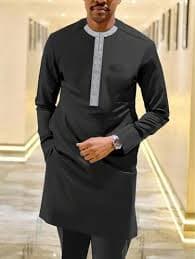 1 Set Men's Grey Dashiki Suit, Minimalist Style, Embroidered Collar, Long Sleeve, Elastic Waist Pants, African Clothing, Men's Casual Shirt And Pants 2 Pieces Set, New Arrival Year-Round, Suitable For Wedding, Party,
