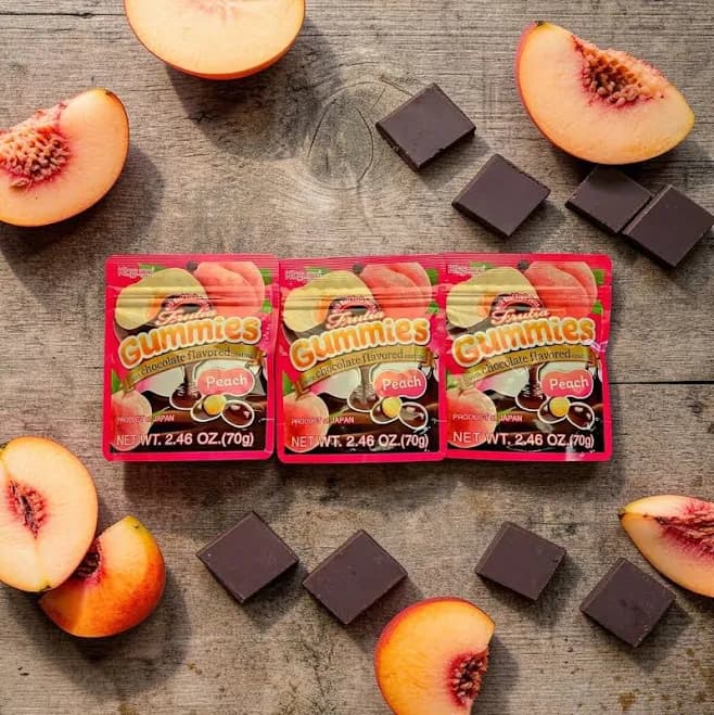 Kasugai Frutia Japanese Chocolate Gummy Peach 70g - Packs of three (3)