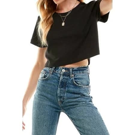 Women's Round Neck Short Sleeve Cotton Cropped Tee