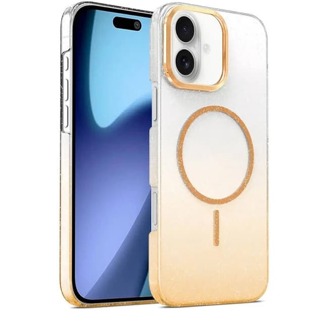 iPhone 17 Gold Diamond Glitter Gradient MagSafe Shockproof Phone Case