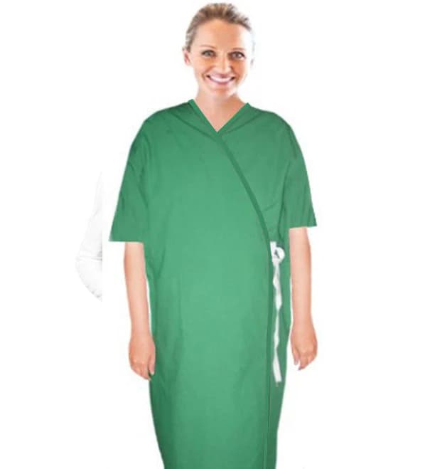 Poplin Front Open Half Sleeve Matching Piping Tie-Able Gown