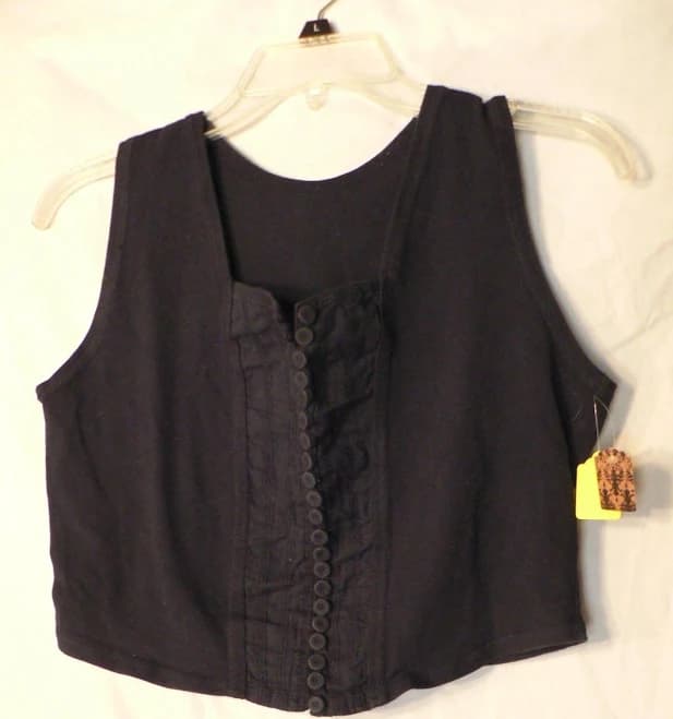 Women's Black Sleeveless Top With Multiple Front Buttons