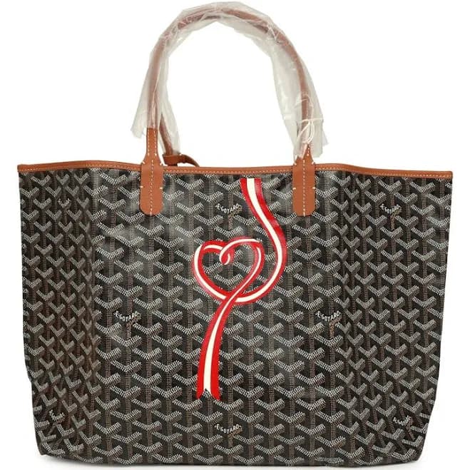 Goyard Goyardine Canvas Black and Brown Hand-Painted Coeur Ruban Saint Louis PM Tote Palladium Hardware