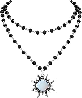 Gothic Emo Grunge Sun Choker, Black Bead Choker Necklace, Black Jewelry, Gothic Goth Necklace, Halloween Christmas Jewelry Gift for Women
