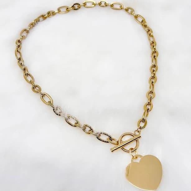 Y2K Stainless Steel Chunky Chain Toggle Clasp Necklace with Heart Charm