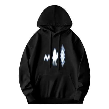 CHICBAY Men's Long Sleeve Hoodie Pullover with Pockets - Black with Stylish White Graphics: Zigzag Hand Silhouette Design, Size: XL