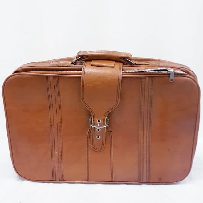 Sears Vintage Brown Leather Travel Luggage Carry On Suitcase Model Rn