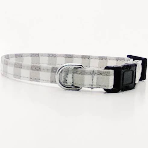 Grey Gingham Dog Collar/ Cat Collar
