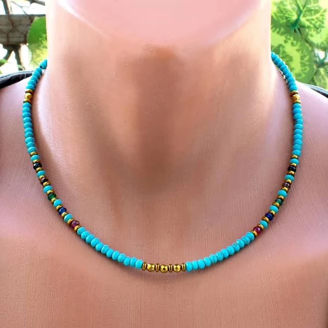 Southwestern-Inspired Turquoise Beaded Choker Necklace