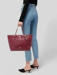 Coach Turnlock Leather Tote Bag Oxblood Burgundy Pebbled Gold Hardware