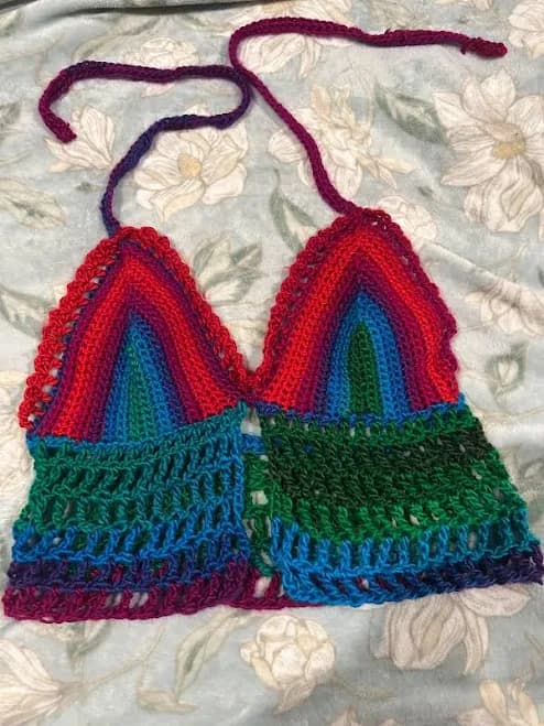 Handmade Crochet Rainbow Crop Top, Boho Festival Rave Top