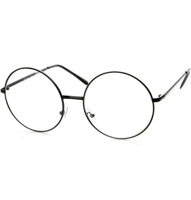 1920's Vintage Era Large Round Metal Clear Lens Glasses Black