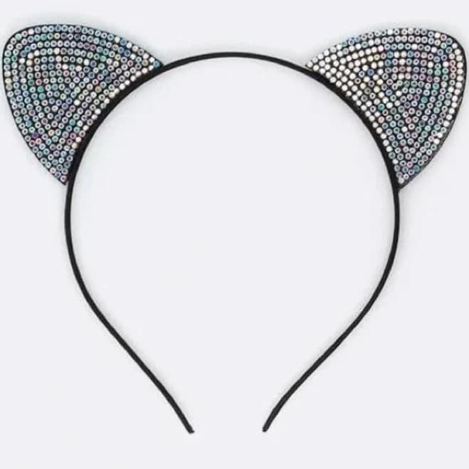 IvyReinaBeads Rhinestone Cat Ear Headband - Sparkly Kitty Cosplay Hair Accessory