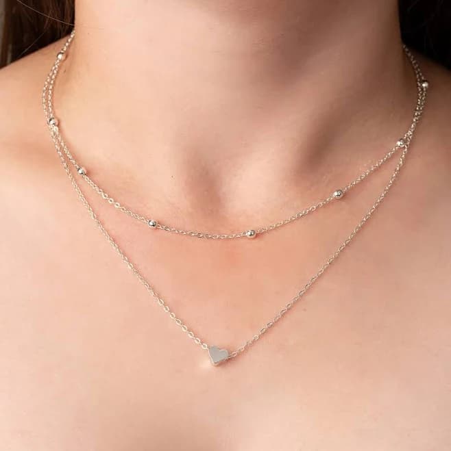 Gold Layered Heart Tiny Dainty Pendant Charm Choker Necklace Ball Detail Chic Boho Jewellery For Woman