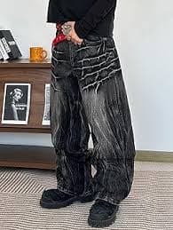 DFGIGT Mens Streetwear Hip Hop Baggy Jeans Wide Leg Skater Denim Pants Loose Long Trousers Jinco Jeans Oversized Relaxed Y2k 2000s Extreme Motion Skateboard,A10 Black,X-Small at Amazon Men's Clothing store