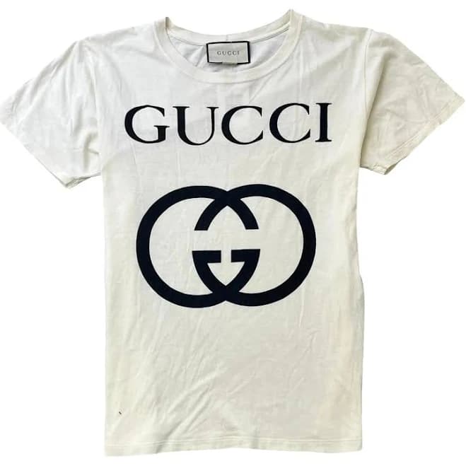 GUCCI Men's GG Logo Print Cotton T-Shirt Cream Size XS