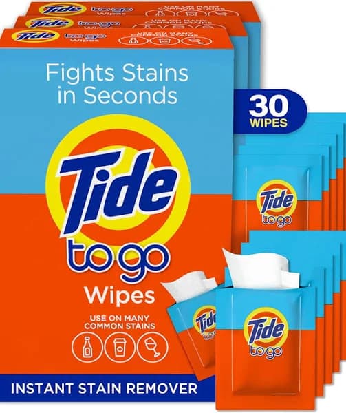 Tide Stain Remover for Clothes, Tide To Go Wipes, Instant Stain Remover for Clothes, Travel & Pocket Size, 20 Count