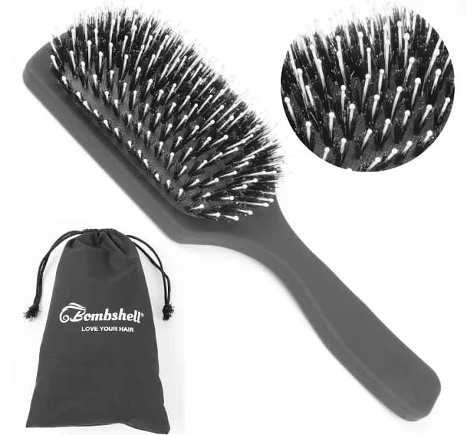 Bombshell Paddle Brush Medium — Static Free Cushioned Paddle Hair Brush with Natural Boar Bristle, Soft Touch, Anti Slip, Paddle Brush for Blow Drying