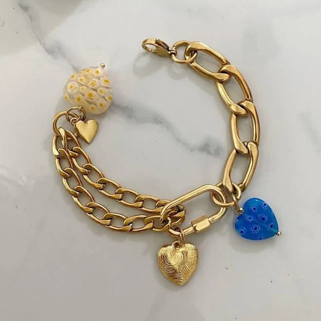 Y2K Heart Charm Bracelet