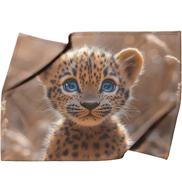 Baby Leopard Fleece Blanket: Blue Eyes, Natural Scenery