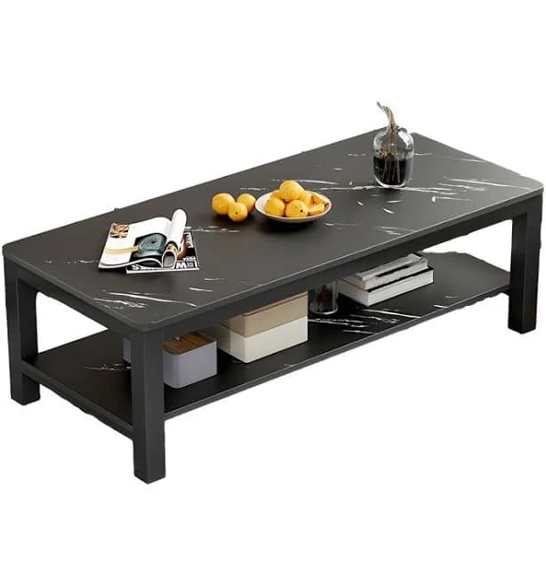 Modern Rectangular Glass Coffee Table with Storage Shelf