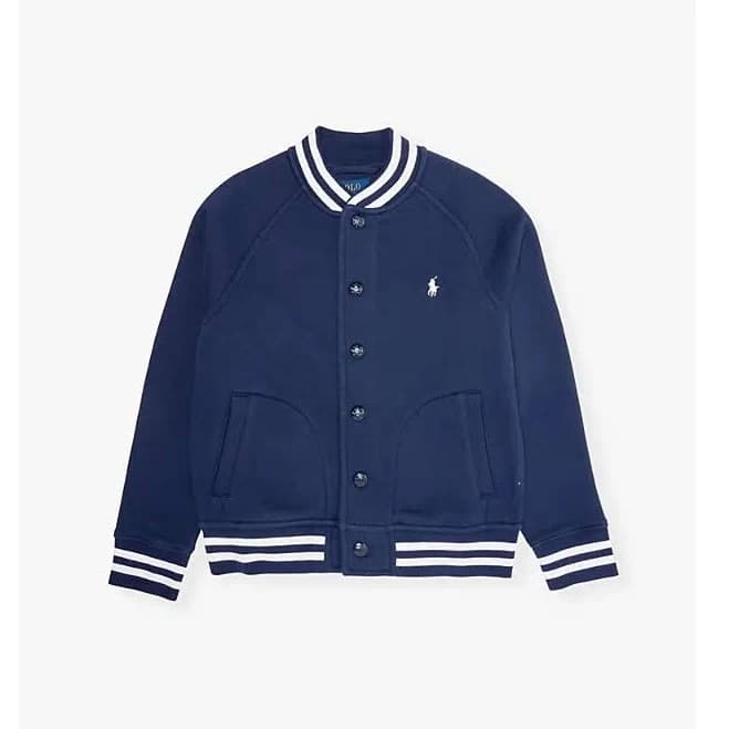 Kids' Navy/wht P Boys' Logo-embroidered Contrast-stripe Cotton-blend Bomber Jacket