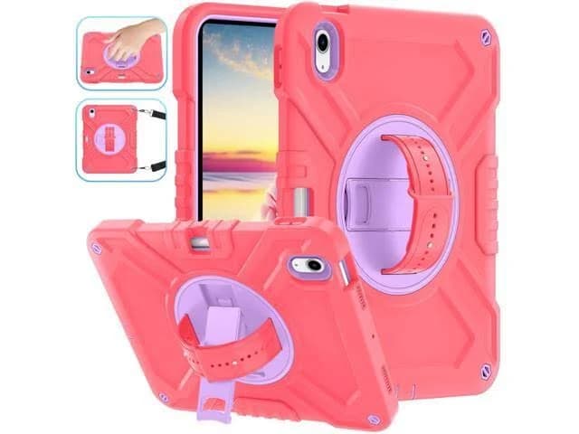 Fingic for iPad 10th Generation Case 2022 10.9 Inch[with 360°Rotating Stand Handle]Pencil Holder Hand Strap Shoulder Strap Military Grade Silicone Pro