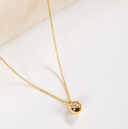 Dainty Gold Rhinestone Ball Charm Necklace