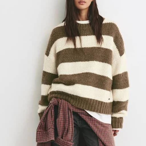 Pull&Bear Women's Chunky Knit Striped Sweater
