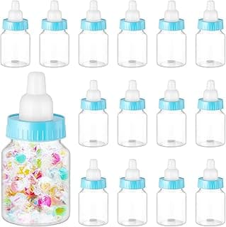 36 Pcs 3.5 Inch Baby Bottle Shower Favor Mini Plastic Candy Bottle Clear Bottles for Baby Shower Mini Feeding Candy Box for Party Favor Gift Decor(Blue)