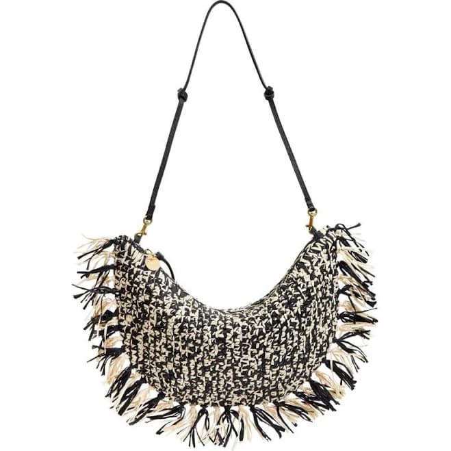 Clare V. Lune Fringed Raffia Shoulder Bag