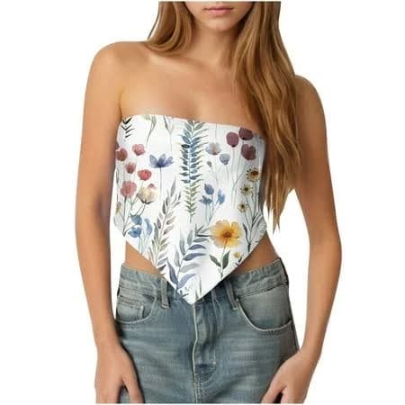 Fengqque Women's Graphic Print Tie Back Strapless Tube Top