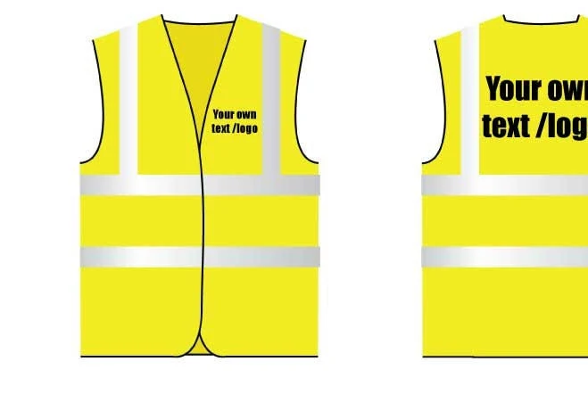 Hi Viz Vest Yellow Personalised Your Own Text Front and Back Safety Vest Reflective Site Work Clothing Black Text Workwear