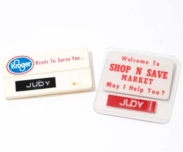 Vintage Kroger and Shop N Save Grocery Store Name Tags 1960s, Individual Sale