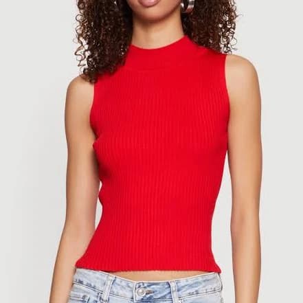 Women's Ribbed Knit Sleeveless Mock Neck Top