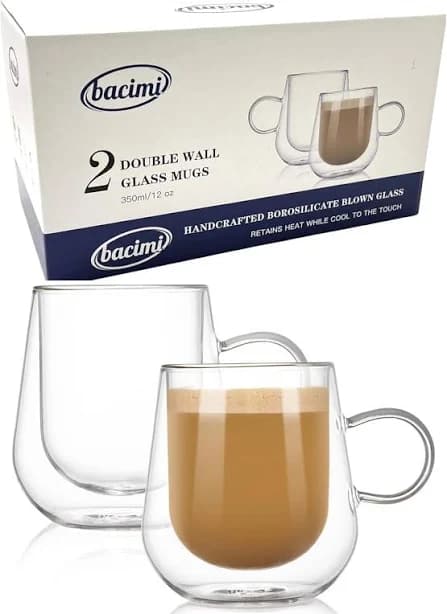 Bacimi Double Wall Insulated Coffee Mugs Set of 2 / 12oz