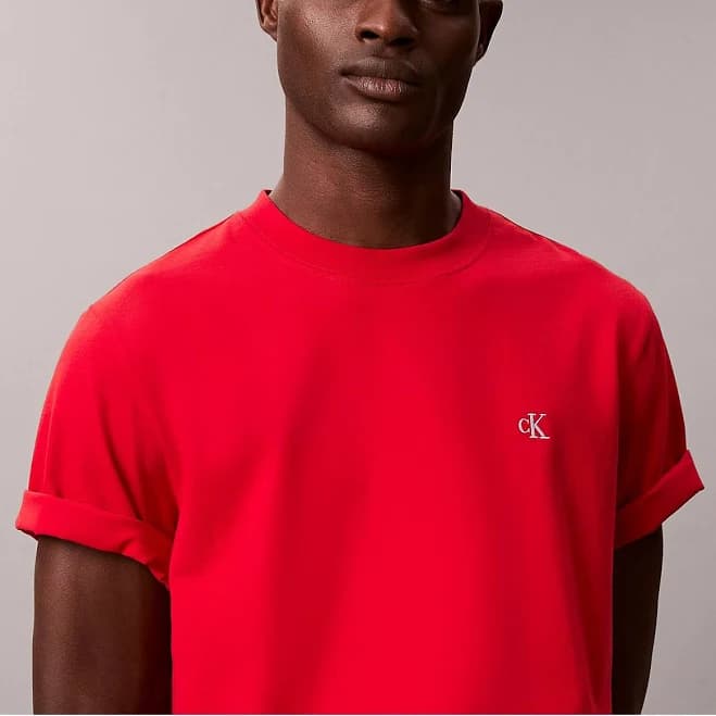 Calvin Klein Men's Embroidered Monogram Relaxed T-Shirt in Adrenaline Rush | Size: S 100% Cotton