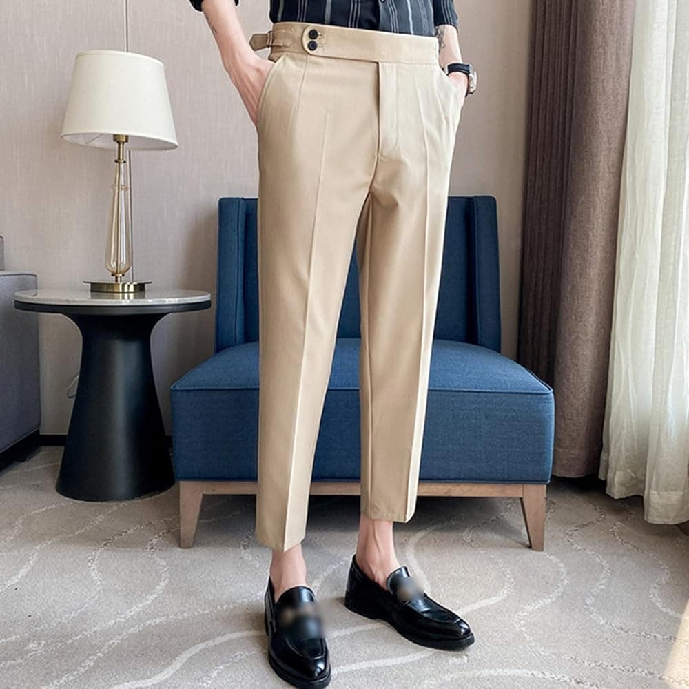 Men's Solid Tapered Leg Dress Pant Lightweight Loose Fit Stretch Suit Pant Stylish Summer Casual Business Trousers (Apricot,29) at Amazon Men's Clothing store