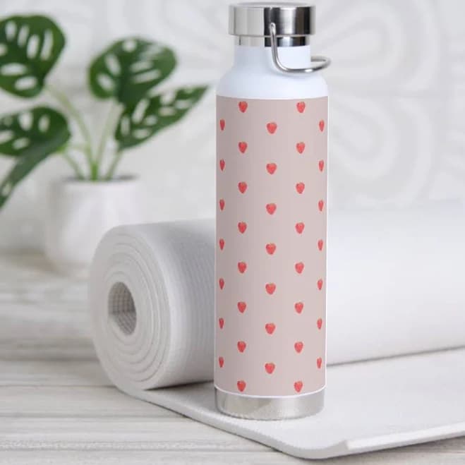 Cute Pink And Red Strawberry Pattern Water Bottle. Water Bottle