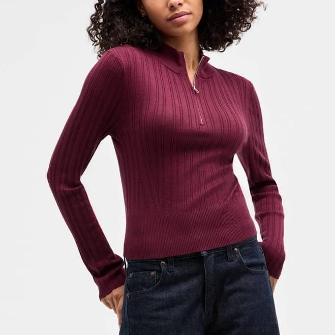 Hooked Up by Iot Juniors' Variegated Rib-Knit Half-Zip Sweater