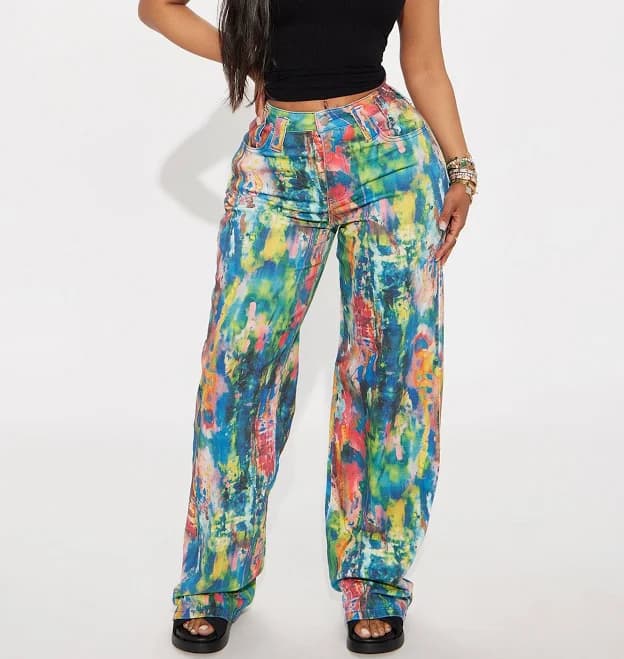 Fashion Nova Women's Tripped Up Printed Wide Leg Jeans